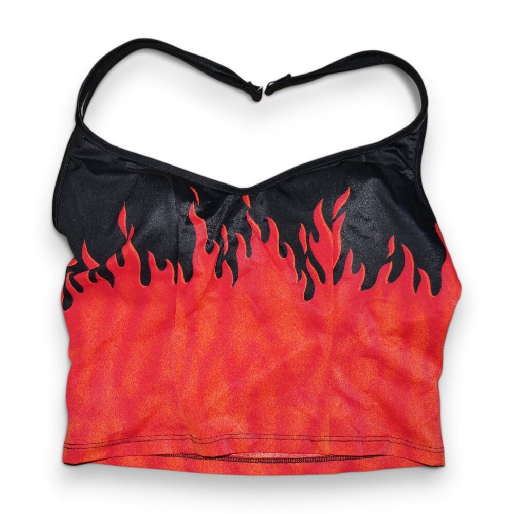 Vintage Carabella Heatwave Tankini Size 15/16 Fire Flames Midriff Swim Top NOS